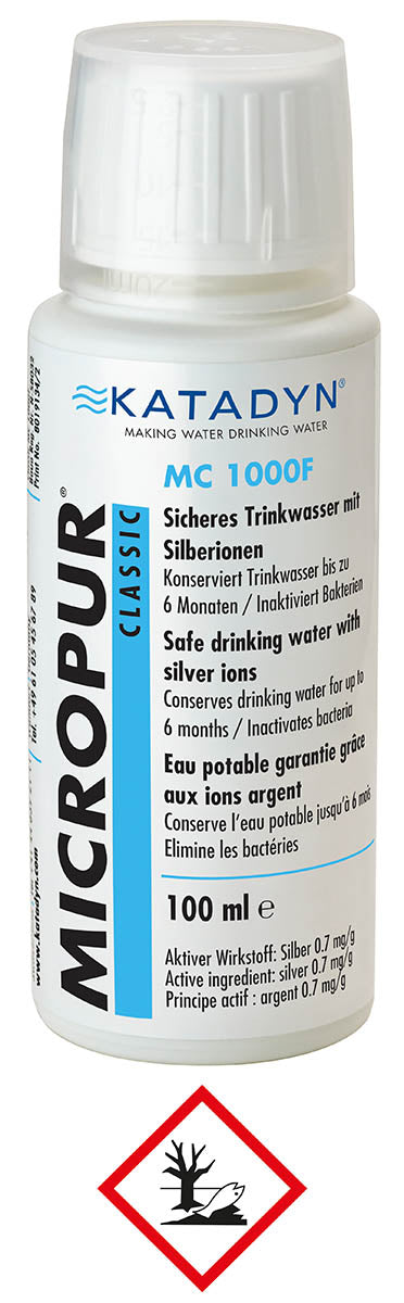 Soluție purificare apă Micropur MC 1000F Katadyn - Conservă 6 luni, 1ml la 10L