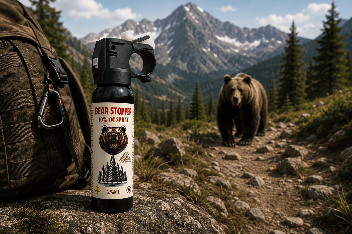 Set Spray anti-urs cu piper 150 ml Bear Stopper, 10% OC, 8m + Husa