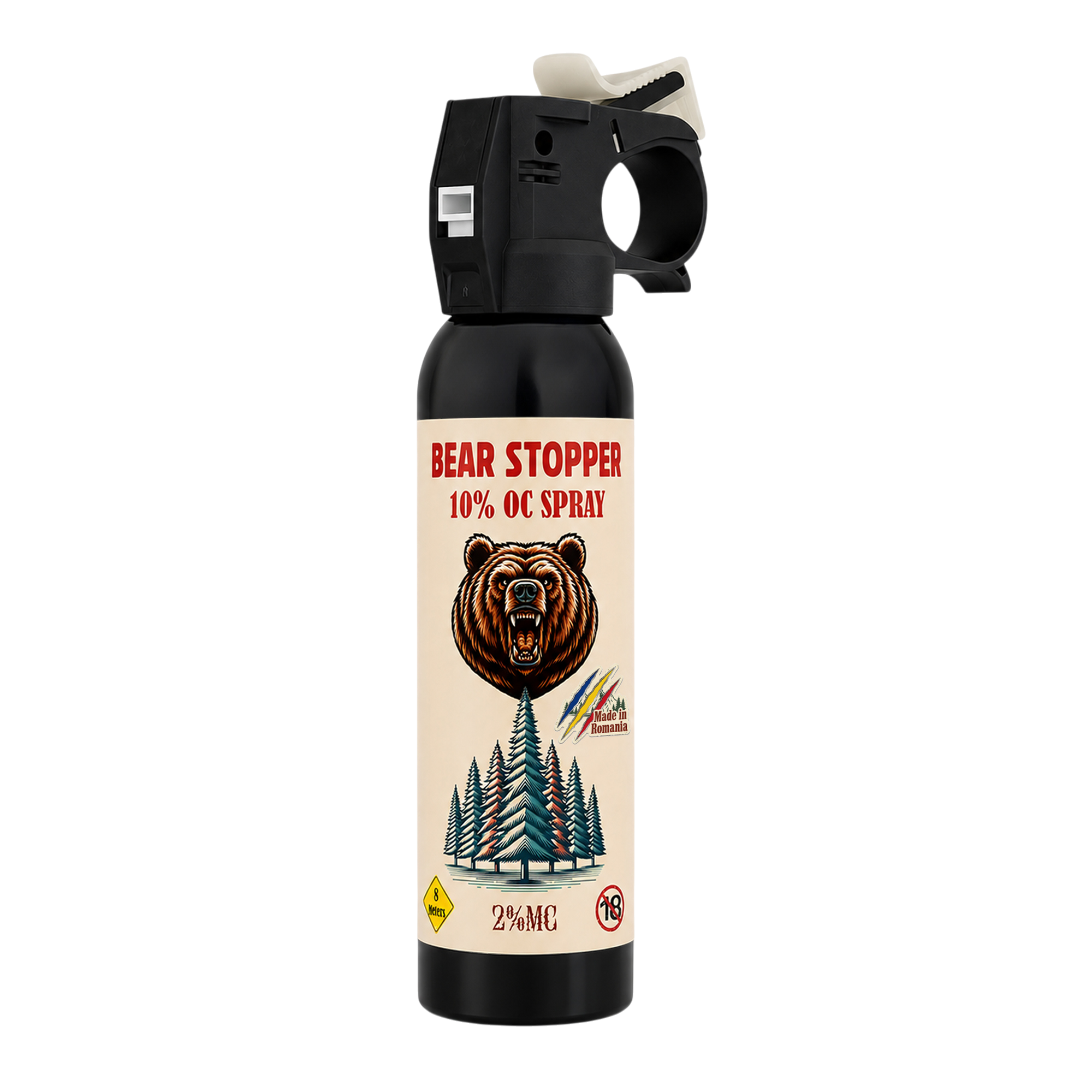 Spray anti-urs cu piper 150 ml Bear Stopper, 10% OC, 8m, pentru aparare impotriva ursilor, cainilor si a altor animale, pulverizare dispersie