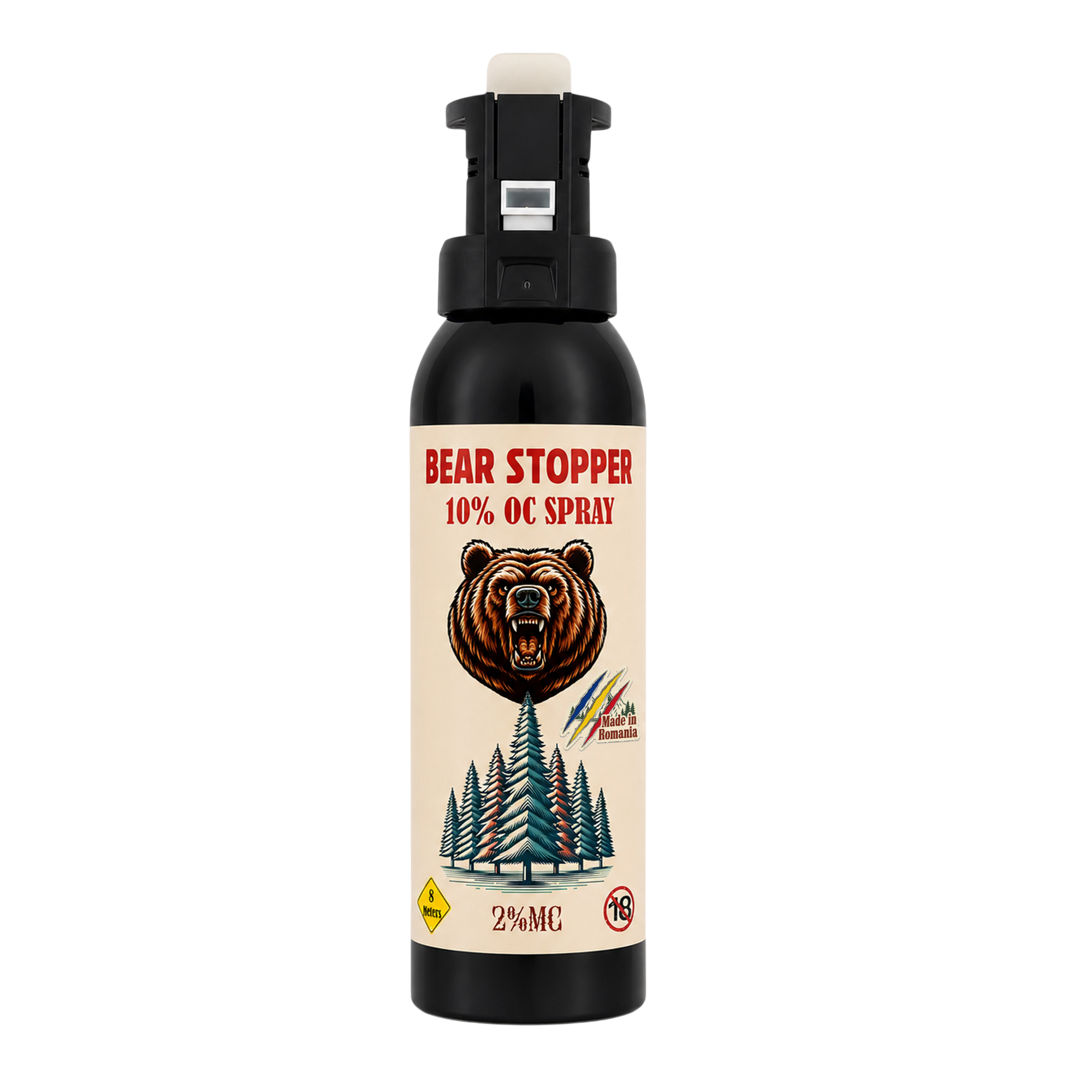 Spray anti-urs cu piper 150 ml Bear Stopper, 10% OC, 8m, pentru aparare impotriva ursilor, cainilor si a altor animale, pulverizare dispersie