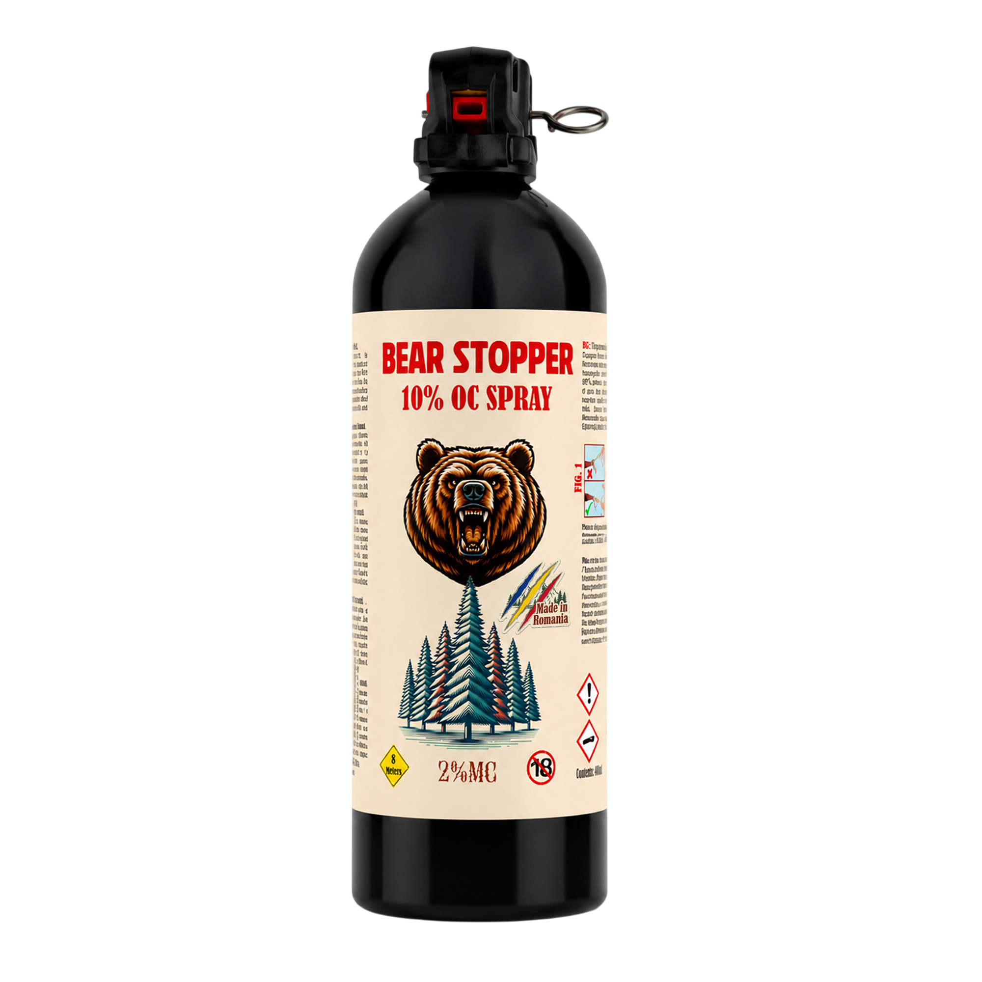 Spray anti-urs cu piper 750 ml Bear Stopper, 10% OC, 8m, pentru aparare impotriva ursilor, cainilor si a altor animale, pulverizare dispersie
