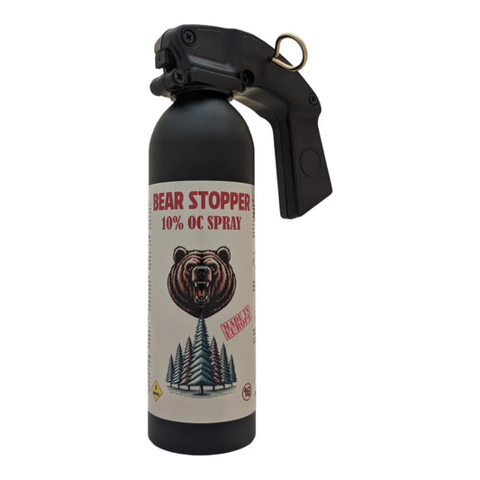 Spray anti-urs cu piper 400 ml Bear Stopper, 10% OC, 8m, pentru aparare impotriva ursilor, cainilor si a altor animale, pulverizare dispersie