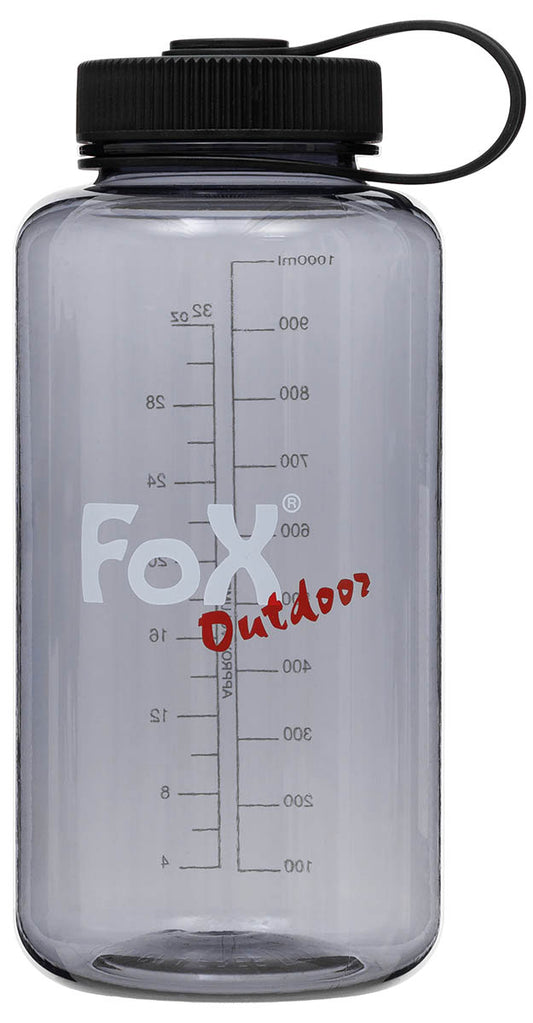 Sticlă de apă Tritan 1L gri FoxOutdoor - Deschidere largă, Scală măsurare