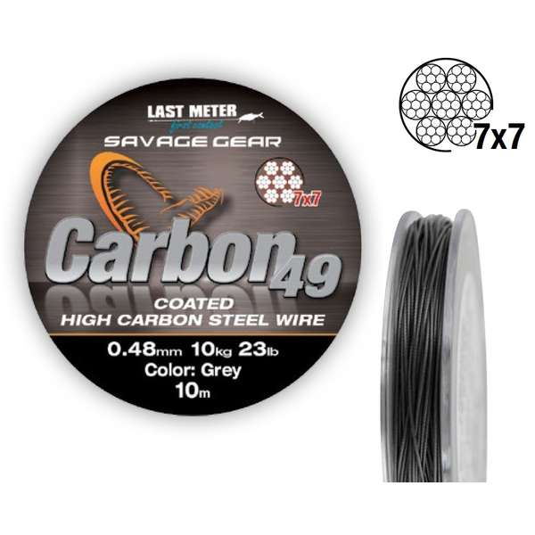 Strună Pescuit SAVAGE GEAR 7x7 Carbon49 0.48mm - Ultra Rezistentă, 11kg