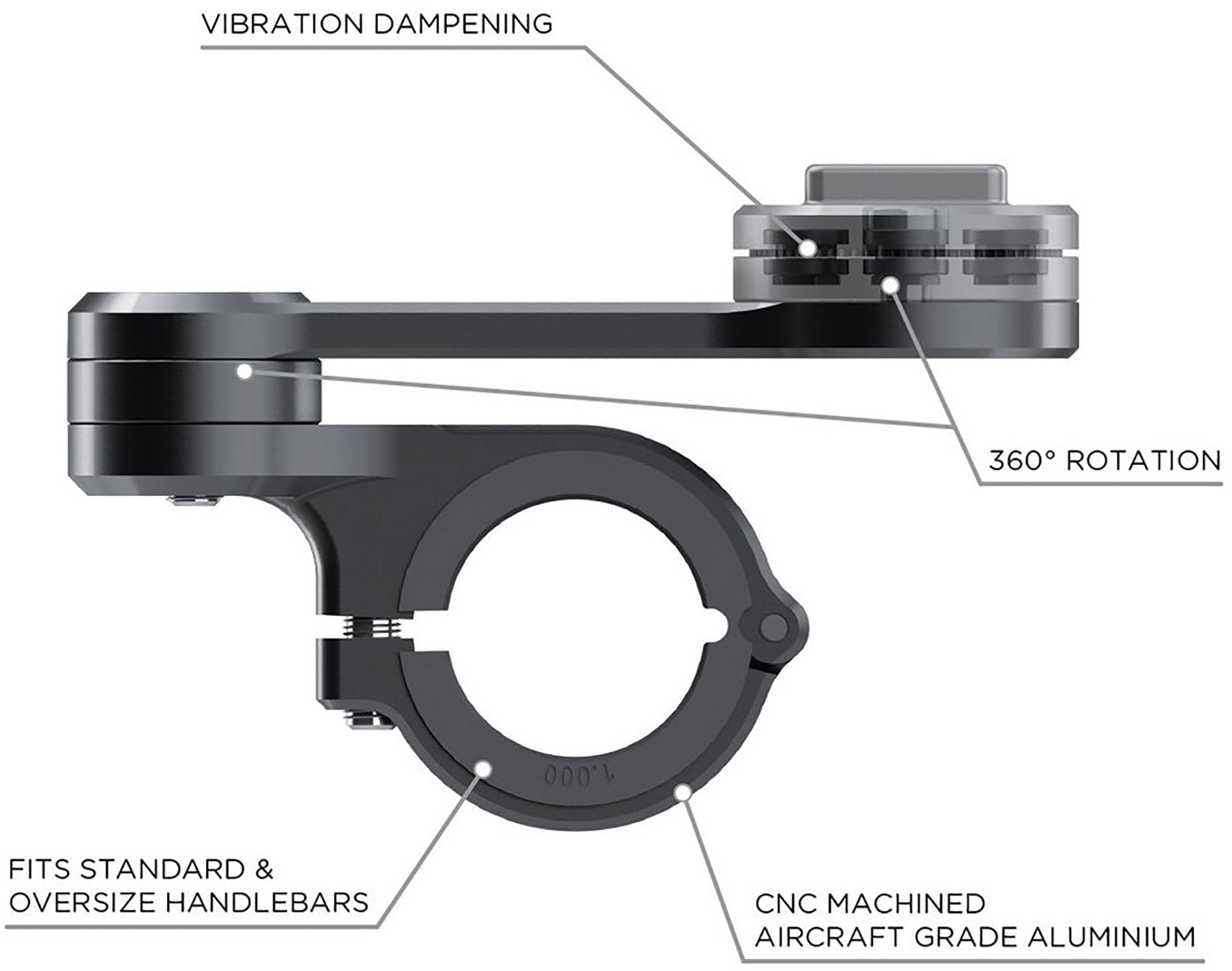 Suport Ghidon Moto SP Connect MOTO MOUNT PRO - Anti-vibrații, Aluminiu CNC