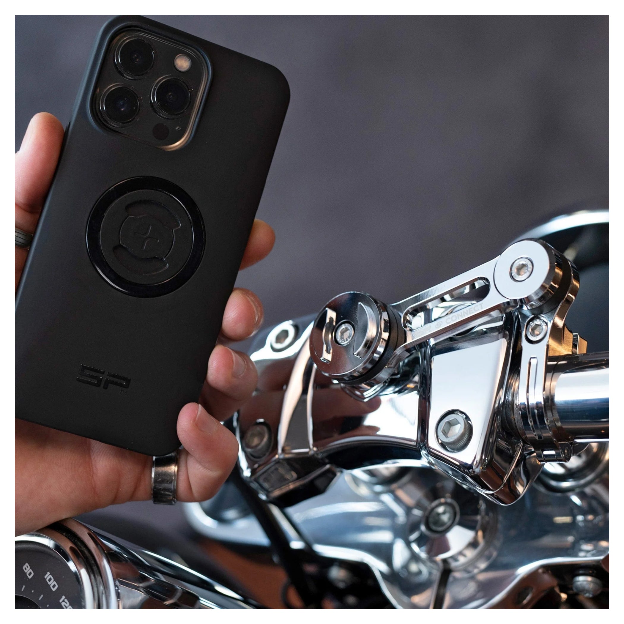 Suport Ghidon Moto SP Connect Moto Mount Pro Chrome - Anti-Vibrații, Aluminiu CNC