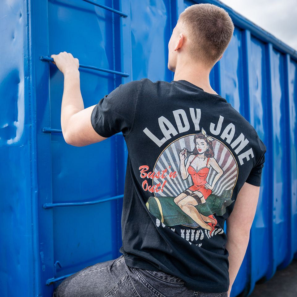 T-shirt Pin-up Lady Jane Negru - Stil Distinctiv și Confort Masculin