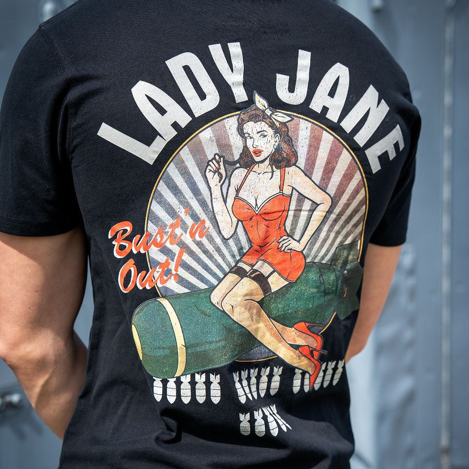 T-shirt Pin-up Lady Jane Negru - Stil Distinctiv și Confort Masculin