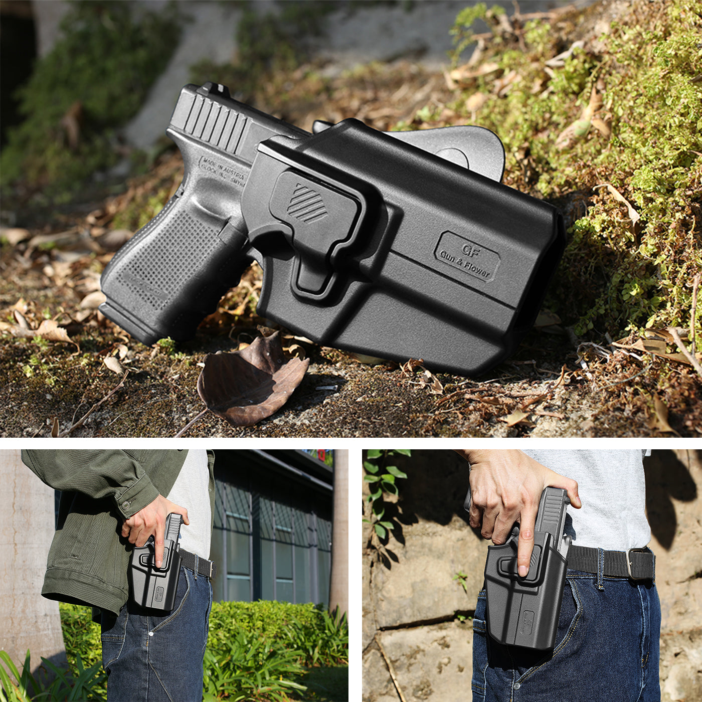 Toc pistol GUN FLOWER® UNI PRO, lvl. II, universal, din polimer, OWB, optic-ready, acceptă peste 100+ modele de pistol GF-POUNIA