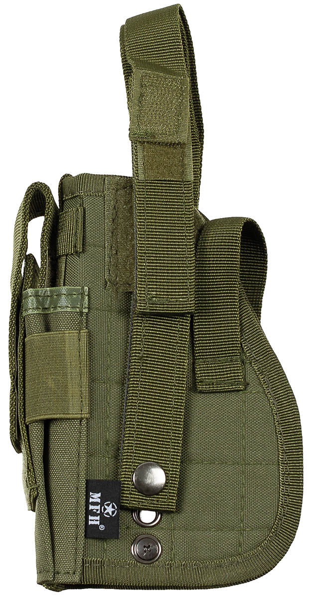 Toc pistol MOLLE, Dreapta, Oliv MFH - Inchidere ajustabila, Buzunar magazie