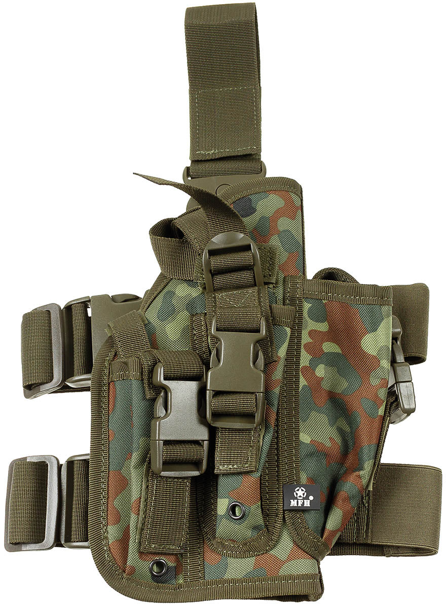 Toc Pistol Picior Flecktarn MFH - Pentru Dreptaci, Prindere Curea 6cm