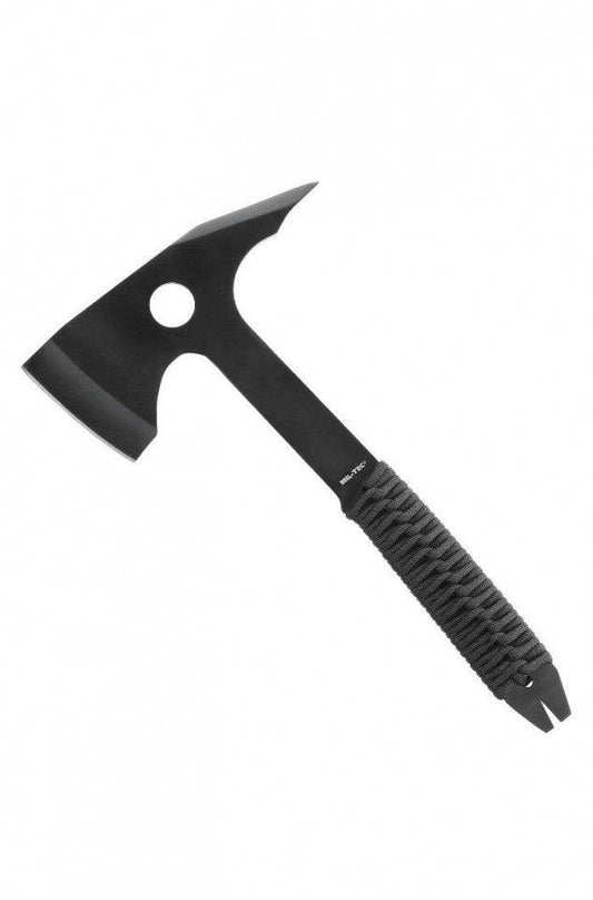 Topor Mil-Tec cu Mâner Paracord și Husă – Lamă 6,6 cm, Inox, Negru