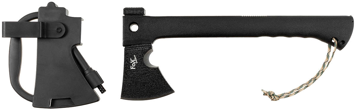 Topor Survival Negru FoxOutdoor - Oțel 3Cr13, Cuțit Integrat