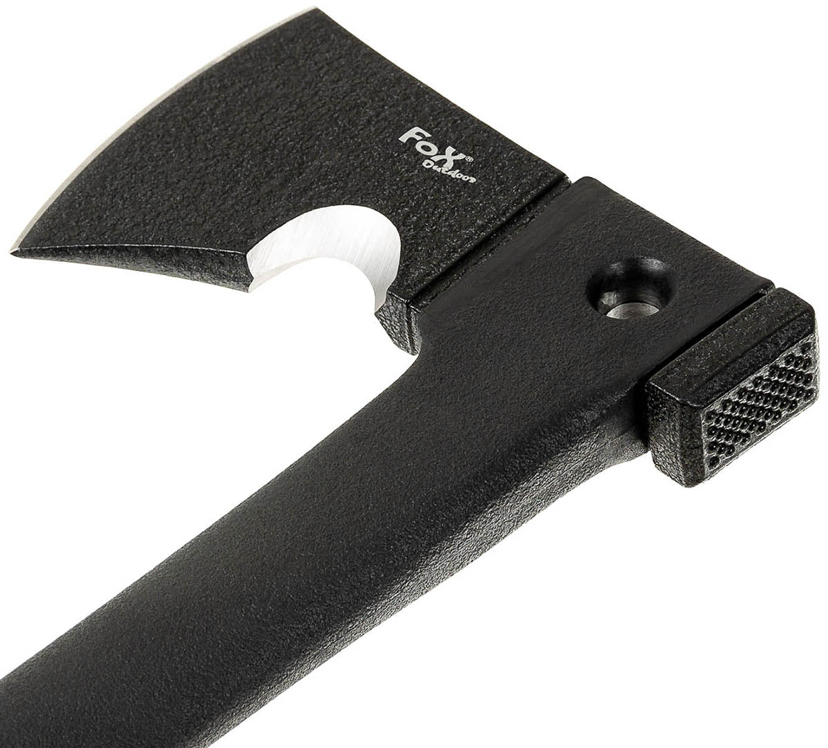Topor Survival Negru FoxOutdoor - Oțel 3Cr13, Cuțit Integrat