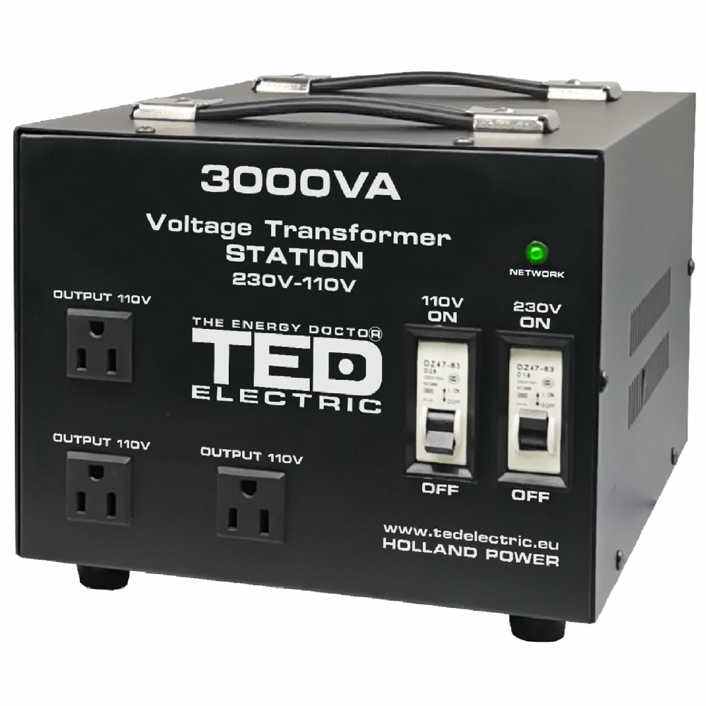 Transformator Tensiune 3000VA TED Electric - 220V/110V Reversibil, Sigur - 2