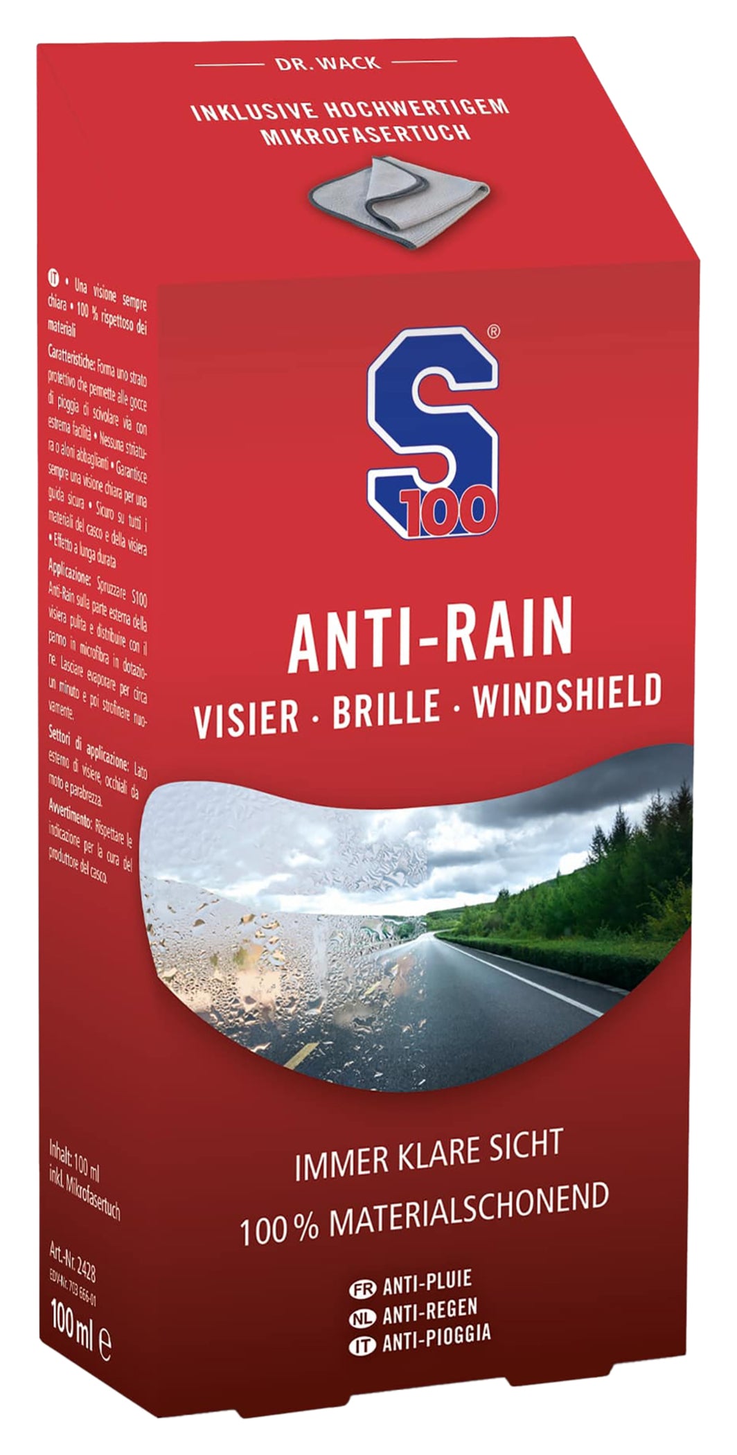 Tratament Anti-Ploaie S100 cu Lavetă Microfibră - Vizibilitate Clară