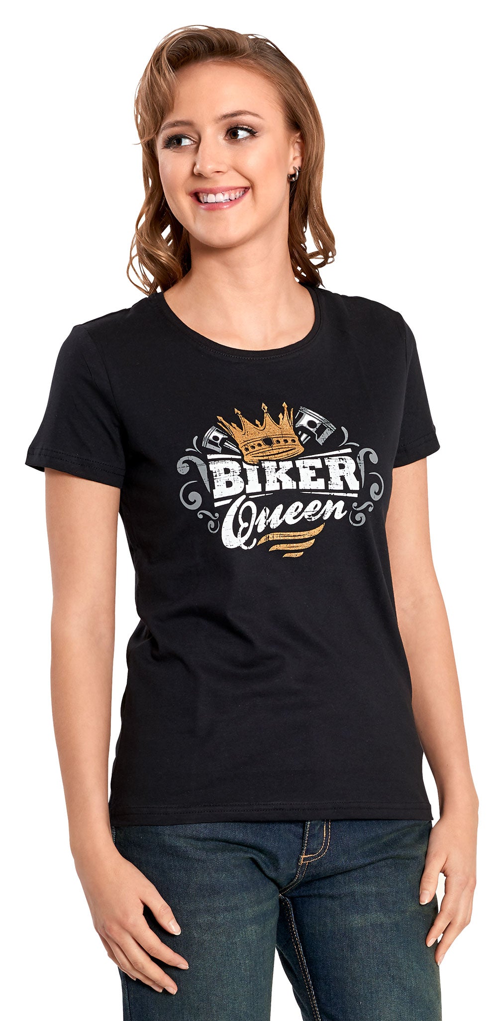Tricou Biker Queen Louis - Design Efectiv cu Sclipiri Aurii