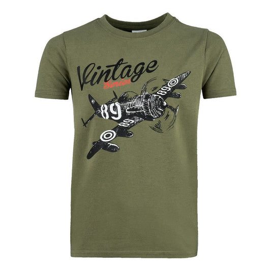Tricou Copii Militar Aircraft 101 INC – Bumbac Elastic, Verde Oliv, Print Avion
