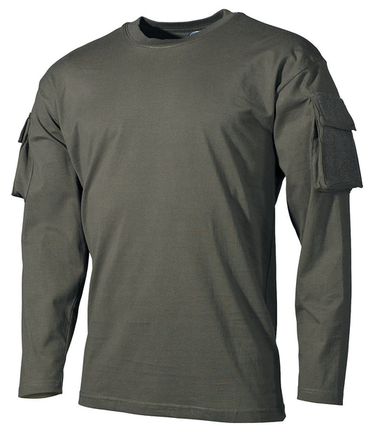 Tricou cu mânecă lungă US Oliv OD MFH - 100% Bumbac, 2 buzunare mâneci