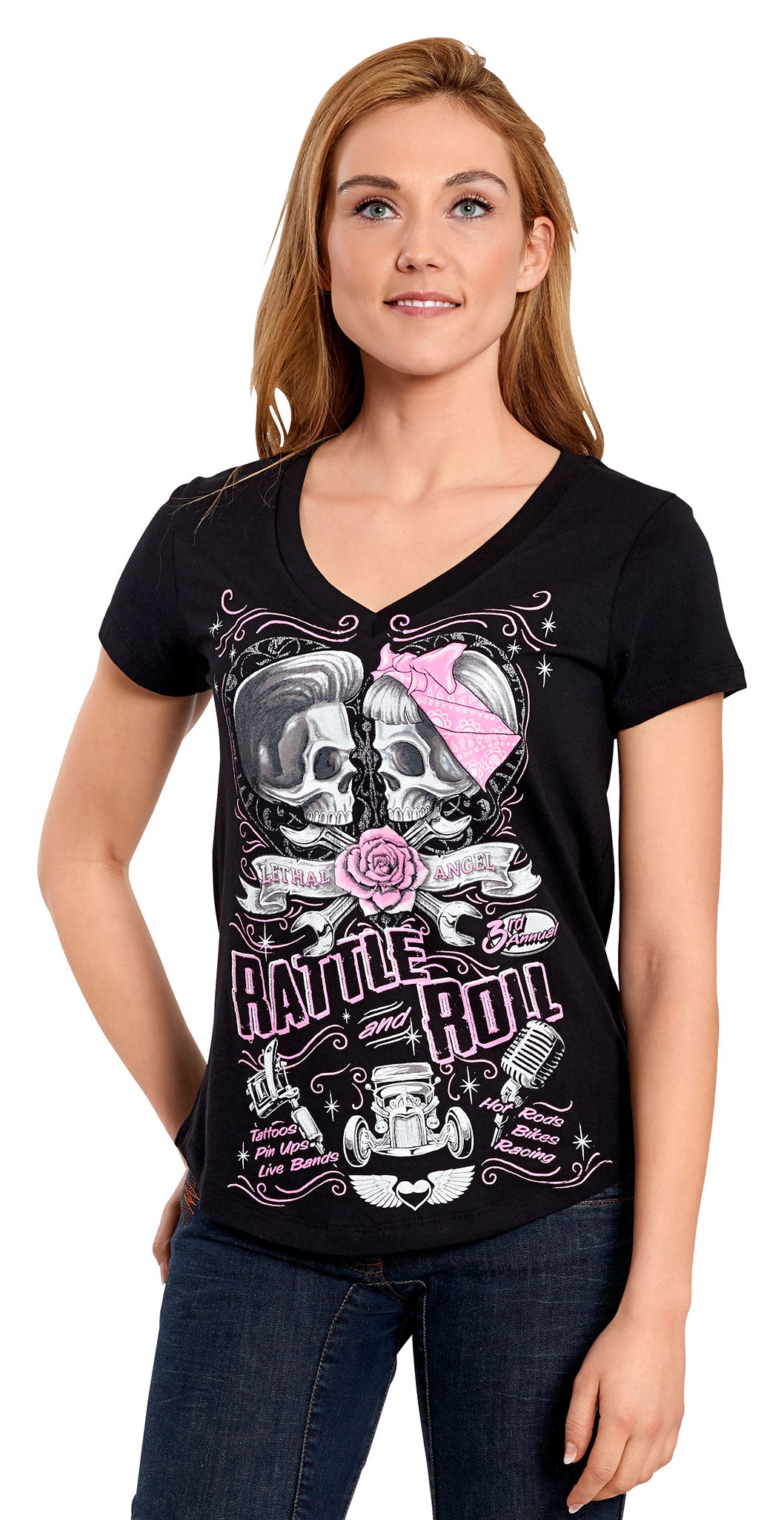 Tricou Femei Rattle & Roll Lethal Angel - V-Neck, Bumbac
