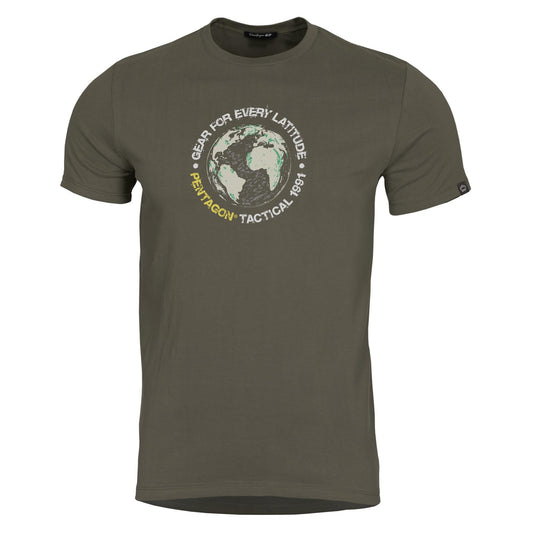 Tricou Globe T-Shirt RAL7013 Pentagon Tactical - Performanță și Ventilație Optimă în orice Mediu