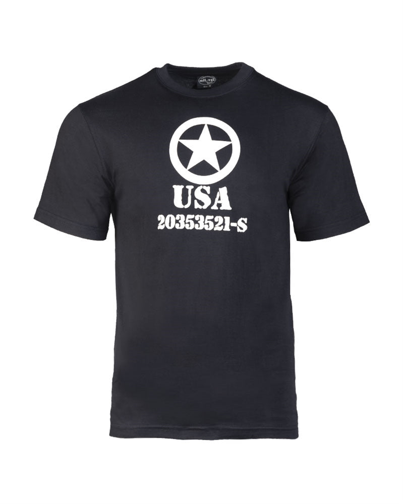 Tricou Mil-Tec Allied Star – 100% Bumbac, 145 g/m², Negru