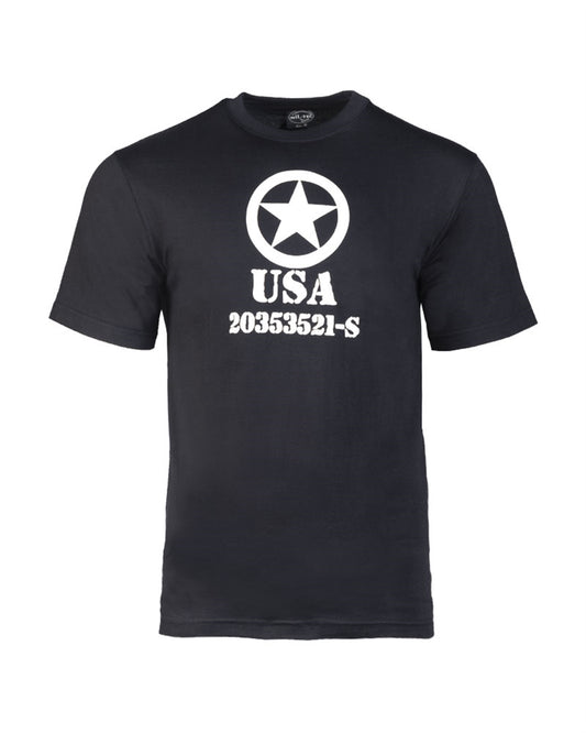 Tricou Mil-Tec Allied Star – 100% Bumbac, 145 g/m², Negru