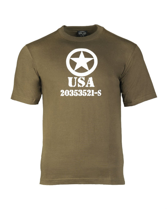 Tricou Mil-Tec Allied Star – 100% Bumbac, 145 g/m², Oliv