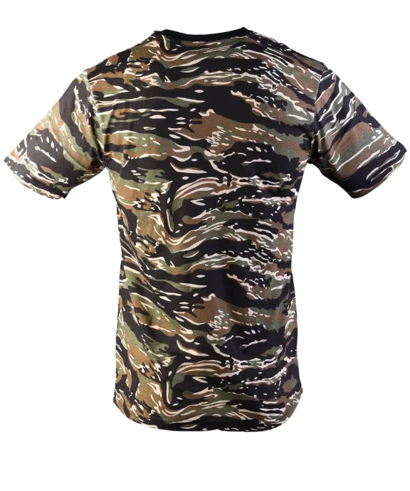 Tricou Mil-Tec Camuflaj Tiger Stripe – vedere din față 3/4 a tricoului