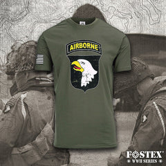 Tricou Militar 101st Airborne USA Fostex WWII Series – Bumbac 100%, Screaming Eagles, Verde Oliv