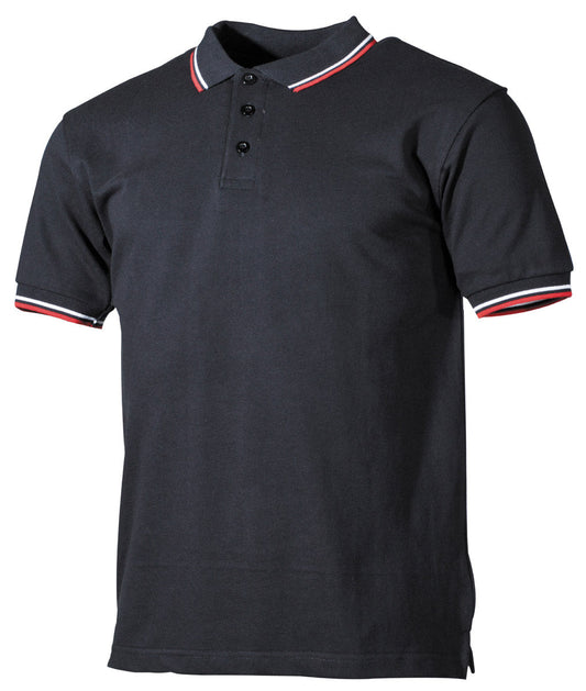 Tricou Polo cu Mânecă Scurtă Dungi Roș-Albe Negru MFH - Guler Tricotat, Șlițuri Întărite