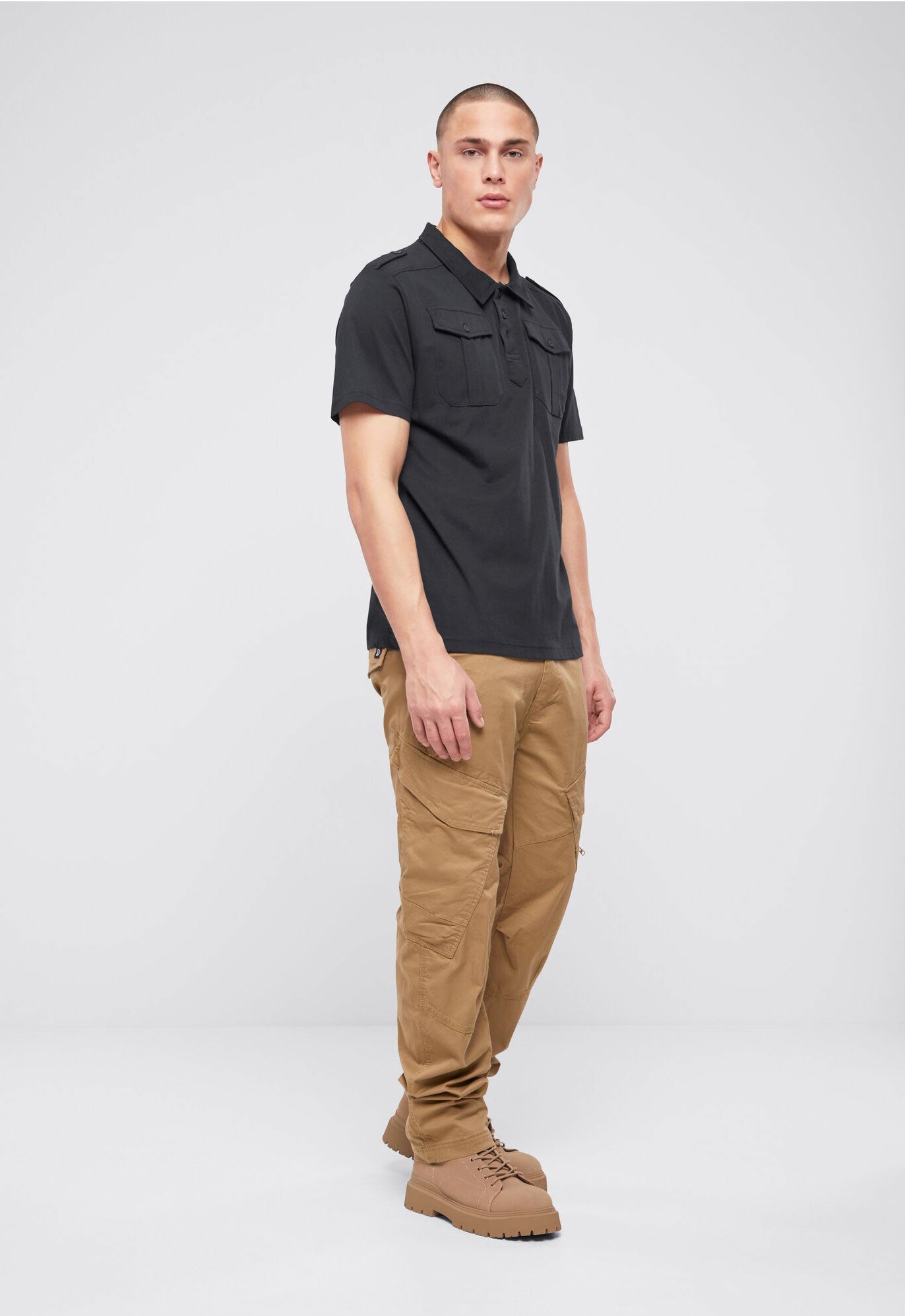 Tricou Polo Jon Short Sleeve Negru Brandit - Confort Tactic Zilnic