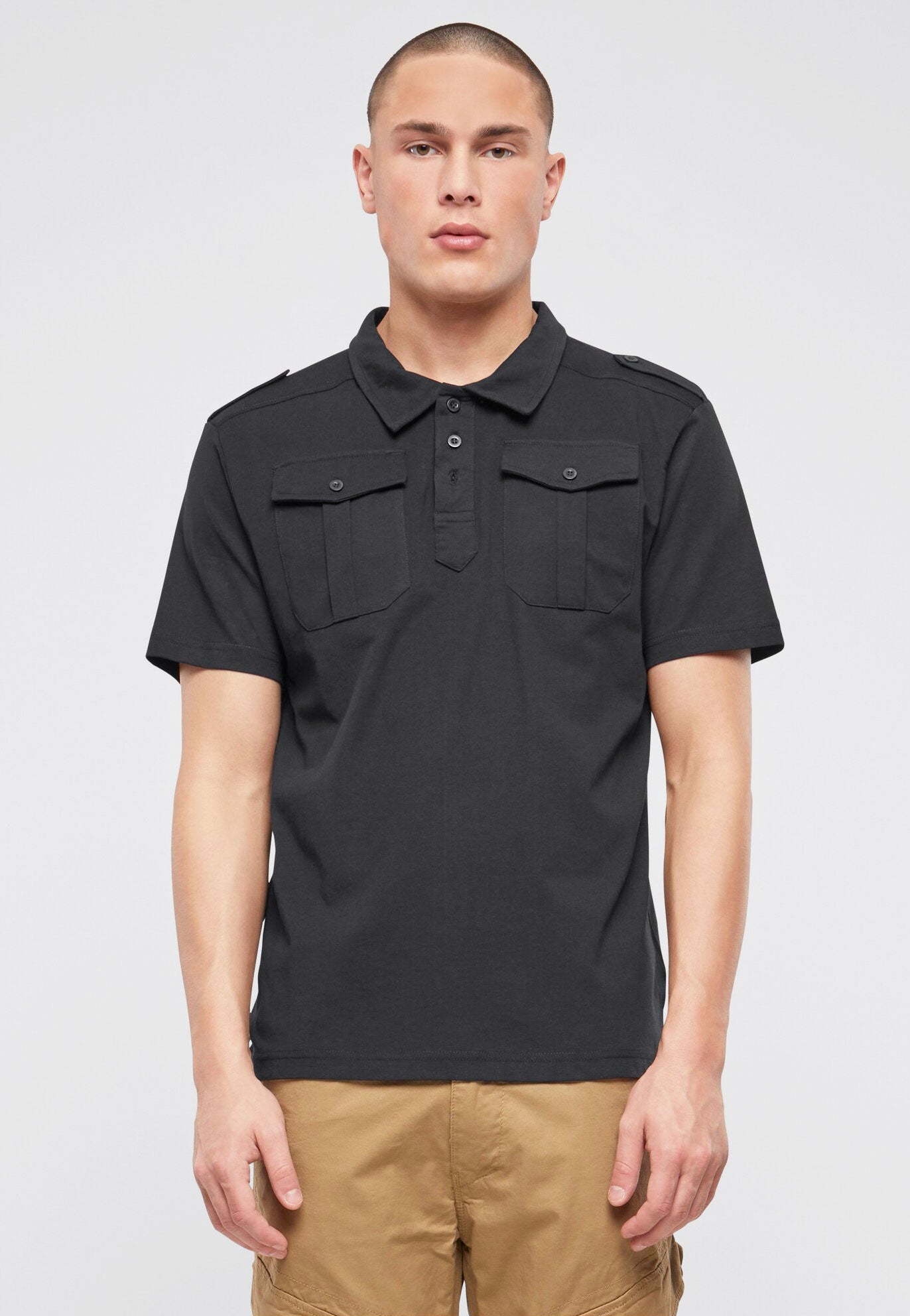 Tricou Polo Jon Short Sleeve Negru Brandit - Confort Tactic Zilnic