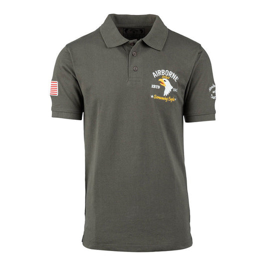 Tricou Polo Militar 101st Airborne “Screaming Eagles” Fostex – Bumbac 100%, Verde Oliv