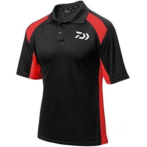Tricou Polo Tournament Daiwa - Negru/Roșu, Confort & Stil Pescuit