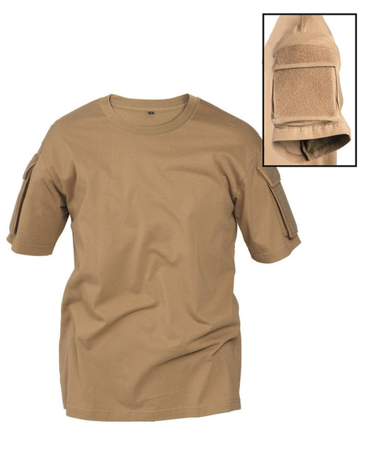 Tricou Tactic Mil-Tec – 100% Bumbac, Buzunare Velcro pe Mâneci, Coyote