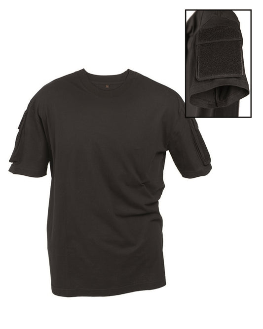 Tricou Tactic Mil-Tec – 100% Bumbac, Buzunare Velcro pe Mâneci, Negru