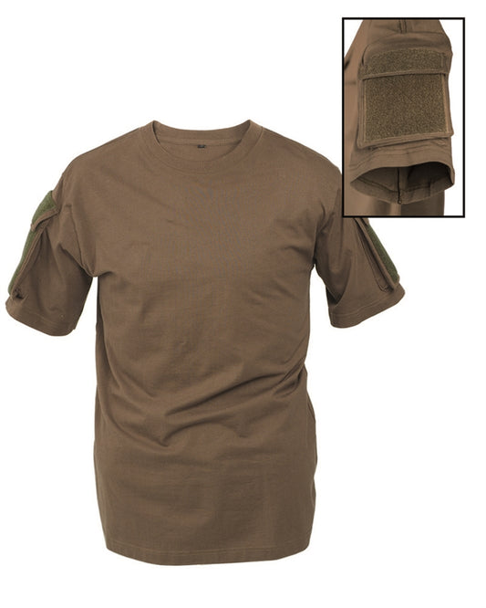 Tricou Tactic Mil-Tec – 100% Bumbac, Buzunare Velcro pe Mâneci, Oliv