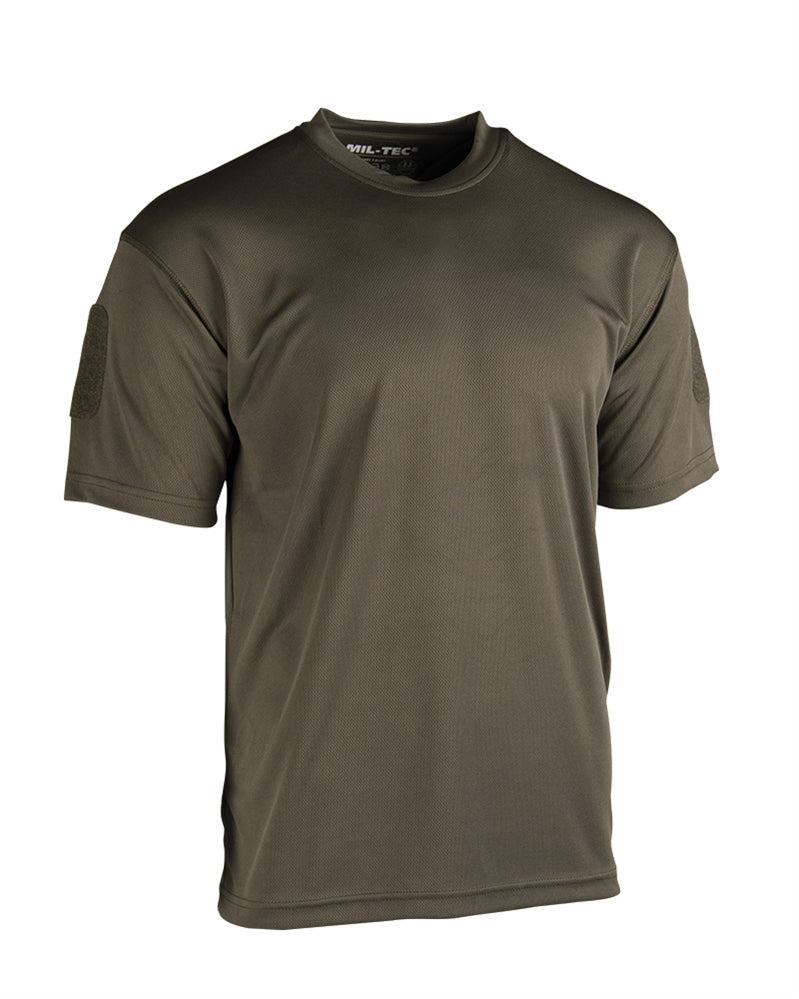 Tricou Tactic Mil-Tec QuickDry – vedere frontală pe fundal alb, cu mânecile întinse