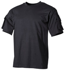 Tricou US cu Buzunare Mâneci Negru MFH - 100% Bumbac, 170g/m²