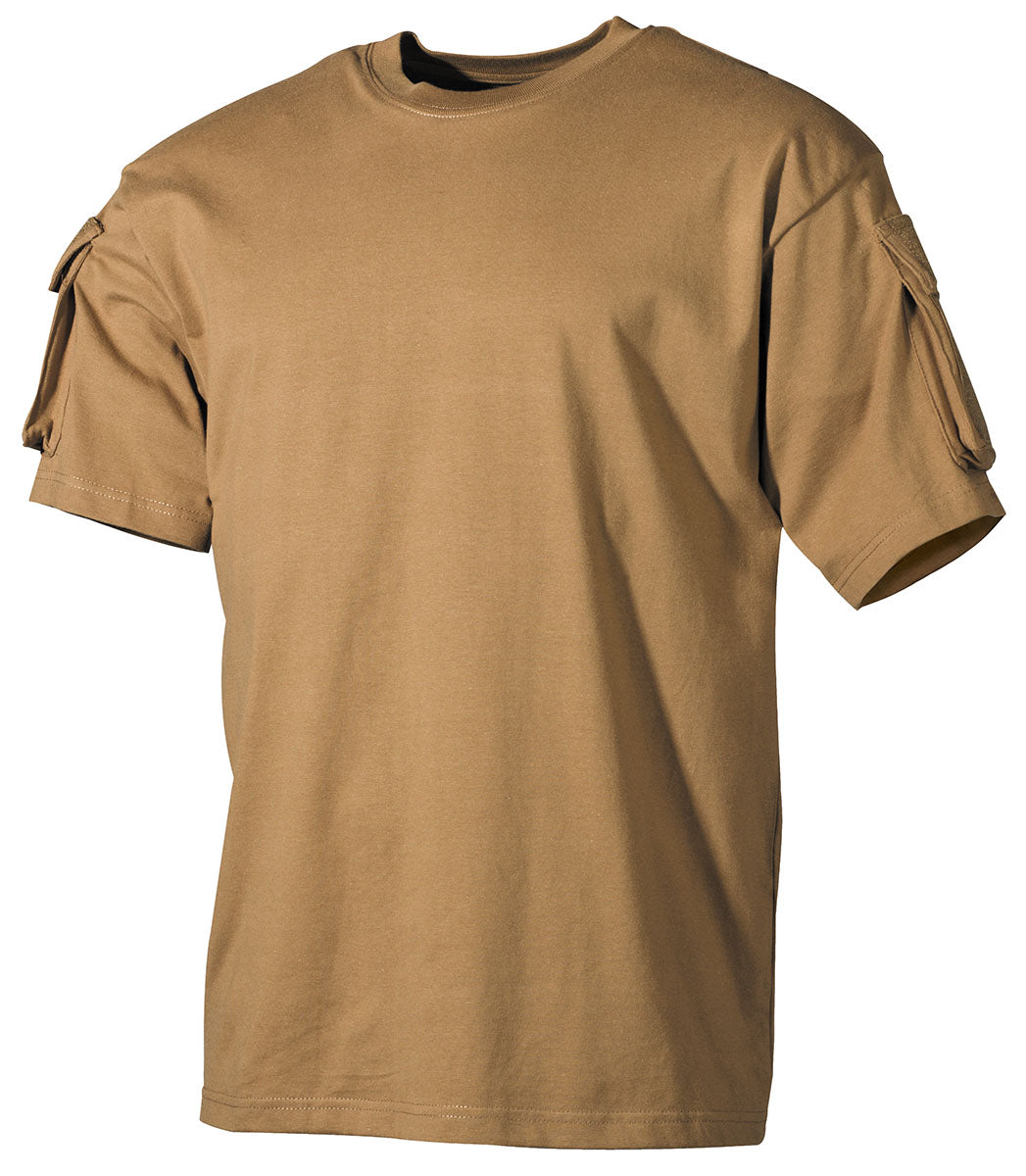 Tricou US T-Shirt cu Buzunare pe Brațe Coyote MFH - 100% Bumbac, 170g/m²