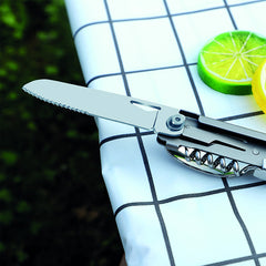 Uneltă Tactică Camping 6 în 1 Zilver/Chrome - Pregătire Absolută