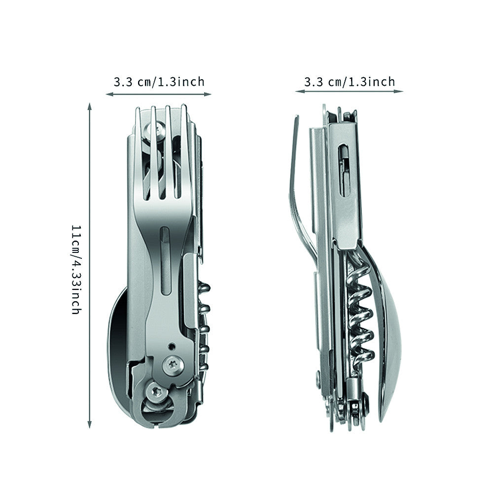 Uneltă Tactică Camping 6 în 1 Zilver/Chrome - Pregătire Absolută