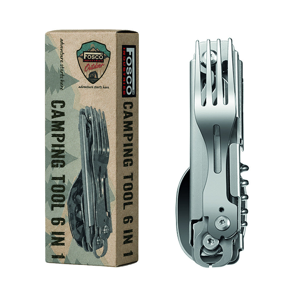 Uneltă Tactică Camping 6 în 1 Zilver/Chrome - Pregătire Absolută
