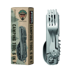 Uneltă Tactică Camping 6 în 1 Zilver/Chrome - Pregătire Absolută