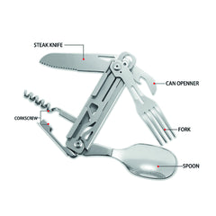 Uneltă Tactică Camping 6 în 1 Zilver/Chrome - Pregătire Absolută