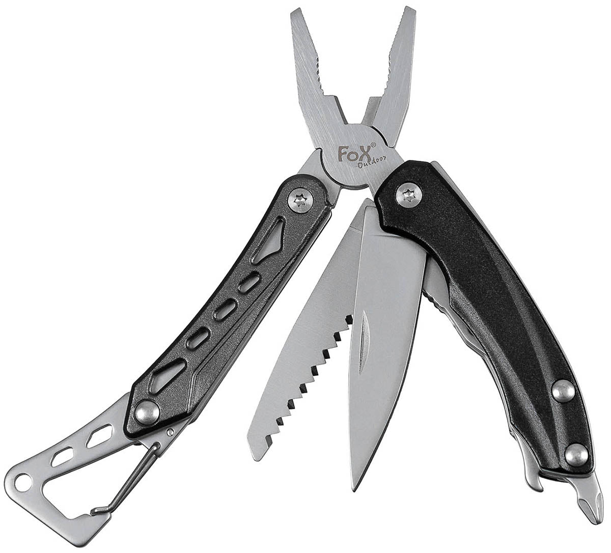Unelte Multifuncțională Mini cu Carabiner FoxOutdoor - Lama 5 cm, 100g