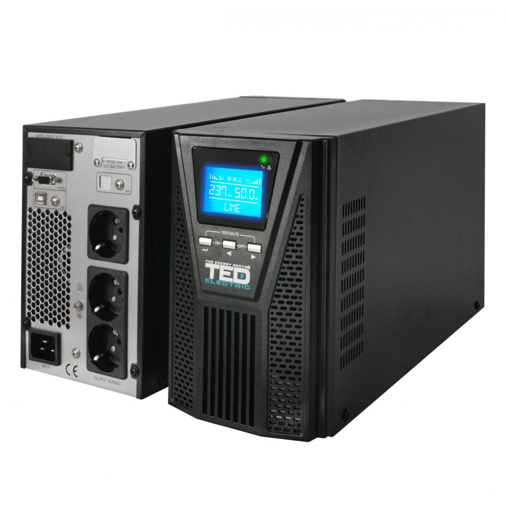 UPS 2000VA Online Dublă Conversie TED Electric - Protecție Totală, 3 Schuko - 4