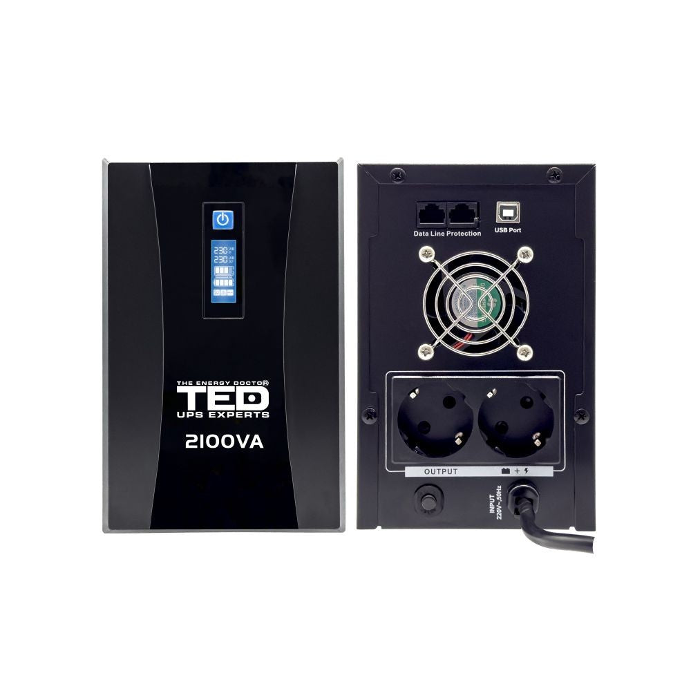 UPS 2100VA 1200W TED Electric - Stabilizator, LCD, 2x Acumulator 9Ah - 3
