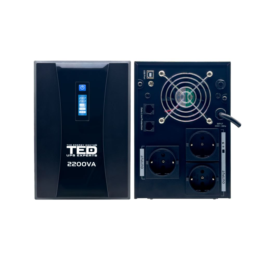 UPS 2200VA 1250W TED Electric - Stabilizator AVR, LCD, 4x Acumulator - 3
